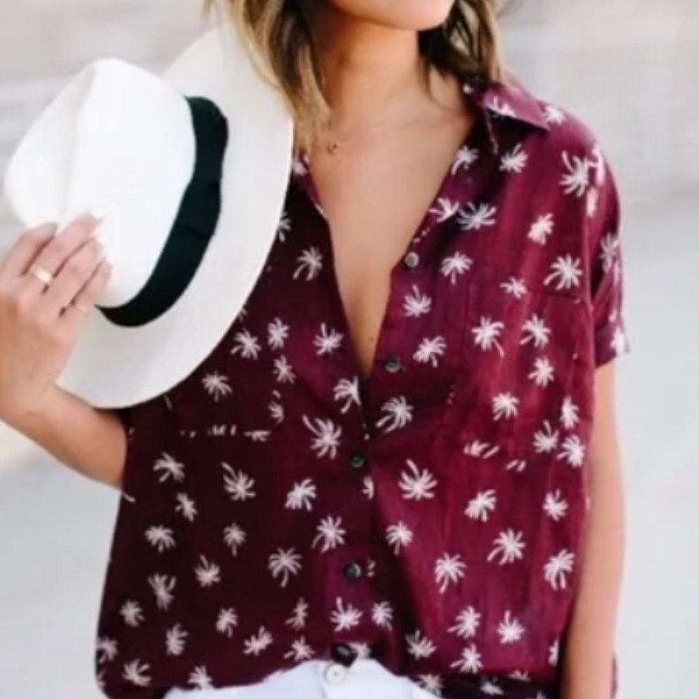 Madewell Courier Palm Tree Button Down Shirt Size L